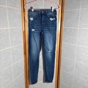 American Eagle Outfitters Women's Size 2‎ High Waisted Ripped Jeans Blue Stretch